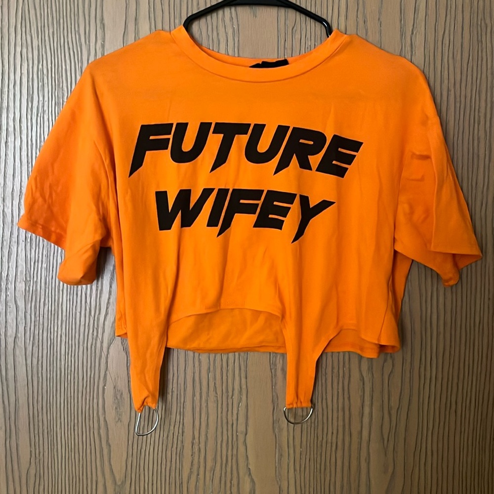 Orange cotton crop top with belt buckle (no belt)